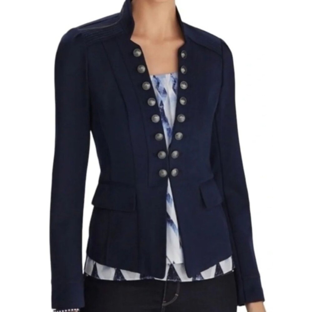 WHITE HOUSE BLACK MARKET Navy Blue Military Ponte Button Jacket